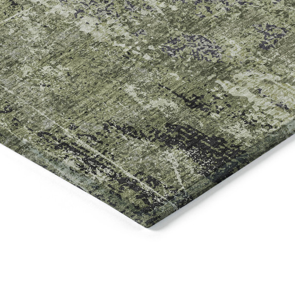 9' X 12' Artichoke Green And Fern Green Abstract Washable Indoor Outdoor Area Rug