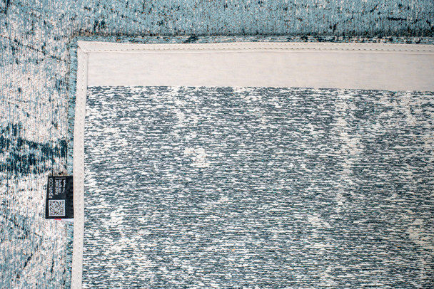 5' White And Blue Abstract Washable Round Rug With UV Protection