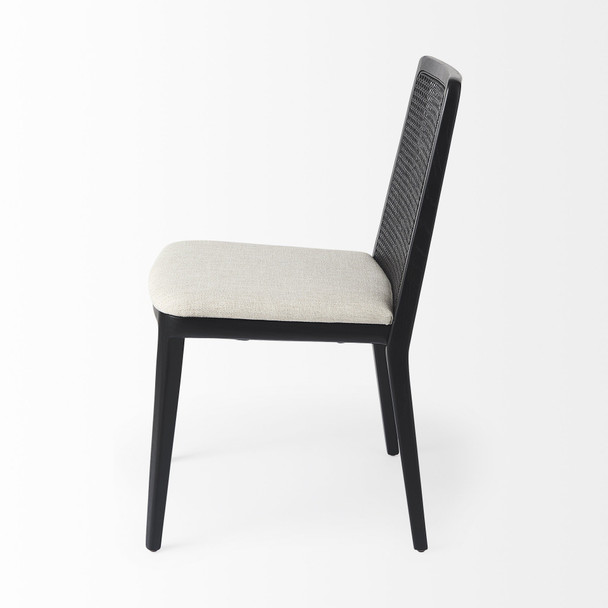 Set of Two Black Upholstered Fabric Cross Back Dining Side Chairs