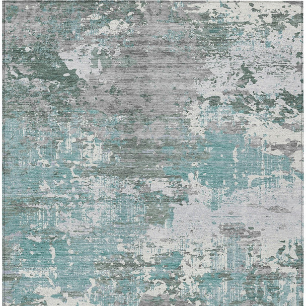 10' X 14' Blue And Teal Blue Abstract Washable Indoor Outdoor Area Rug