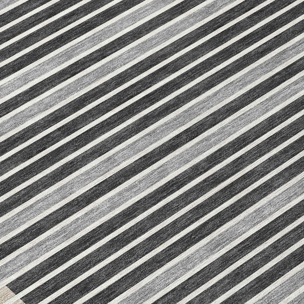 10' X 14' Black And Beige Striped Washable Indoor Outdoor Area Rug