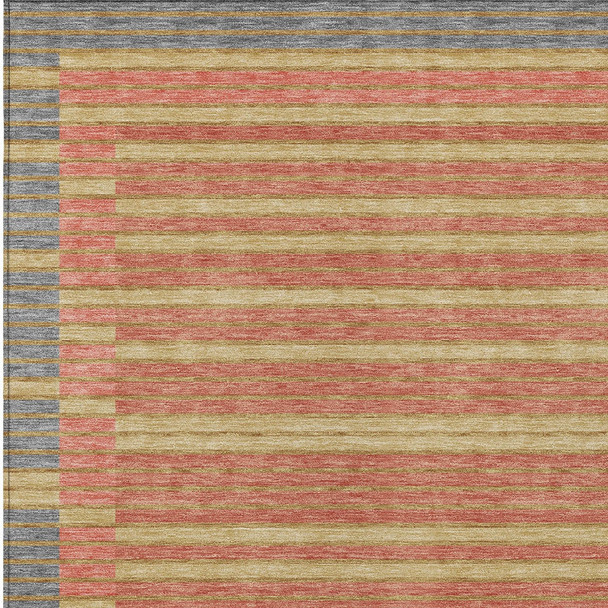 10' X 14' Pewter And Gold Striped Washable Indoor Outdoor Area Rug