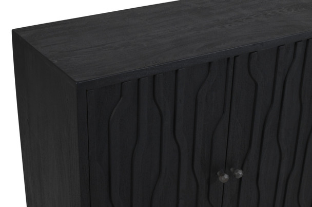 69" Graphite Distressed Reclaimed Wood Carved Geometric Sideboard With Four Doors