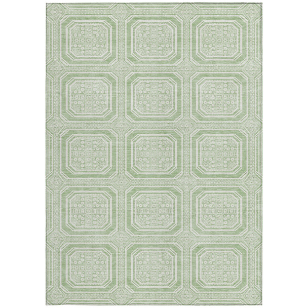 8' X 10' Mint Green And Ivory Geometric Washable Indoor Outdoor Area Rug