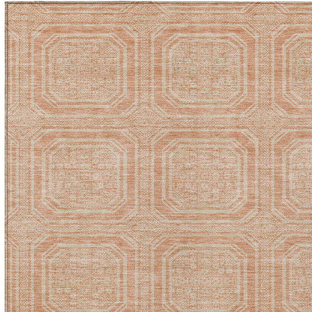 8' X 10' Peach And Beige Geometric Washable Indoor Outdoor Area Rug