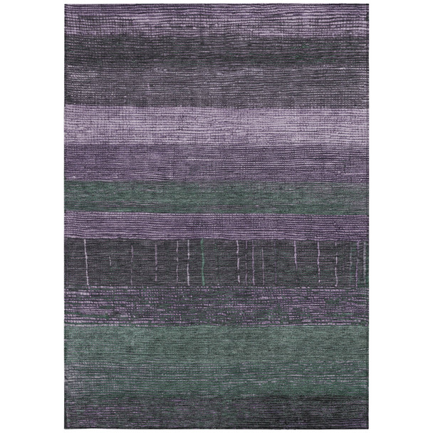 3' X 5' Purple And Olive Green Striped Washable Indoor Outdoor Area Rug