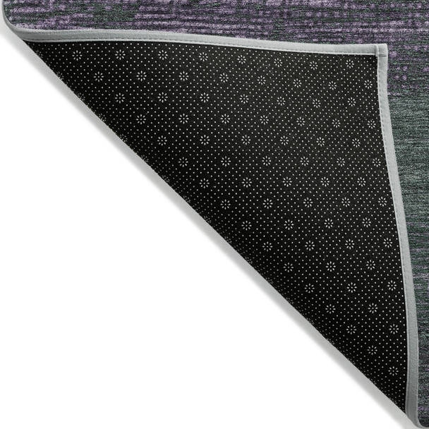 8' X 10' Purple And Olive Green Striped Washable Indoor Outdoor Area Rug