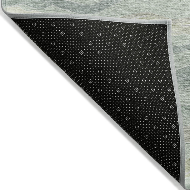 9' X 12' Sage And Taupe Striped Washable Indoor Outdoor Area Rug