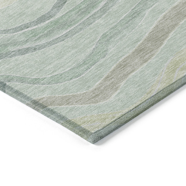 10' X 14' Sage And Taupe Striped Washable Indoor Outdoor Area Rug
