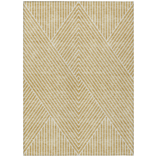 8' X 10' Gold And Ivory Geometric Washable Indoor Outdoor Area Rug