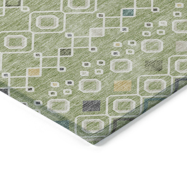 3' X 5' Sage Ivory And Teal Blue Southwestern Washable Indoor Outdoor Area Rug