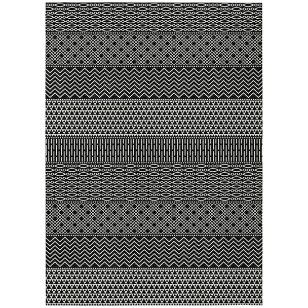10' X 14' Black And Ivory Chevron Washable Indoor Outdoor Area Rug