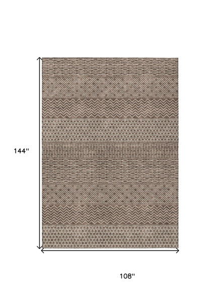 9' X 12' Brown And Ivory Chevron Washable Indoor Outdoor Area Rug