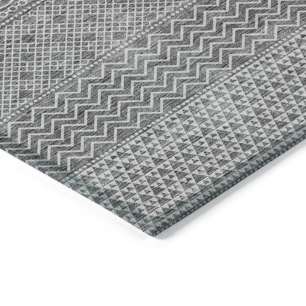 3' X 5' Gray And Silver Chevron Washable Indoor Outdoor Area Rug