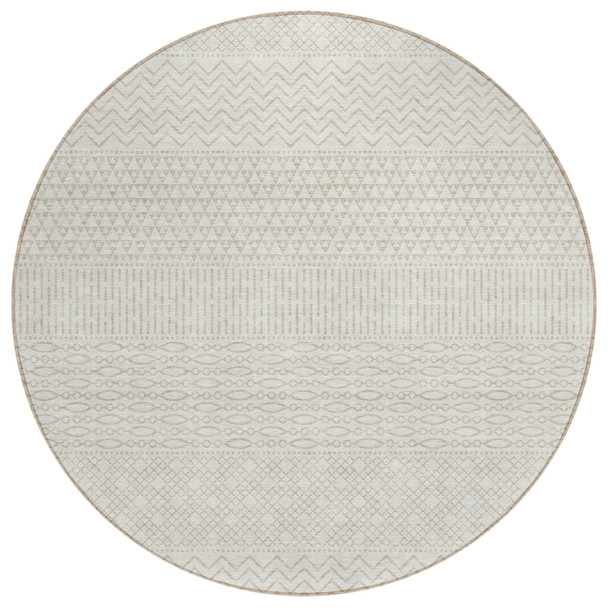 8' Ivory And Beige Round Chevron Washable Indoor Outdoor Area Rug