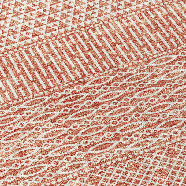 3' X 5' Salmon And Ivory Chevron Washable Indoor Outdoor Area Rug