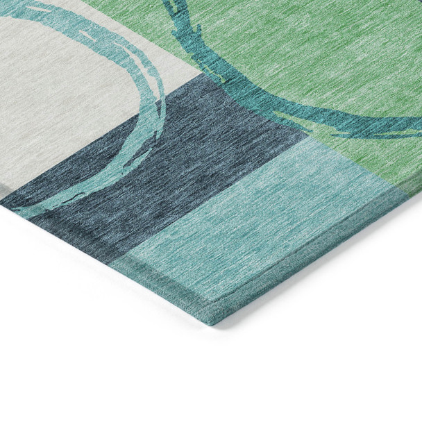 9' X 12' Teal Blue And Green Geometric Washable Indoor Outdoor Area Rug