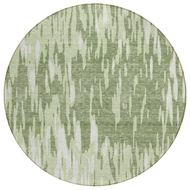 8' Green And Ivory Round Abstract Washable Indoor Outdoor Area Rug