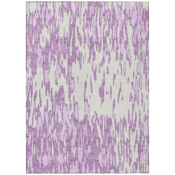 8' X 10' Lavender And Ivory Abstract Washable Indoor Outdoor Area Rug