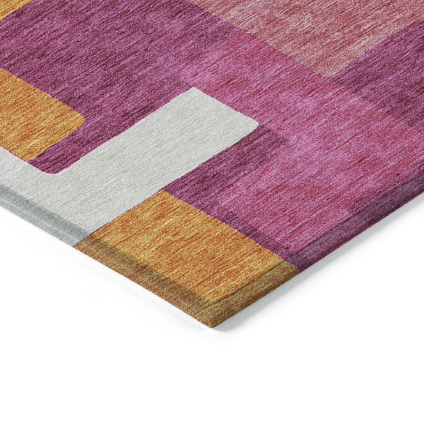9' X 12' Pink Ivory And Orange Geometric Washable Indoor Outdoor Area Rug