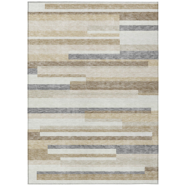 10' X 14' Ivory Beige And Taupe Striped Washable Indoor Outdoor Area Rug