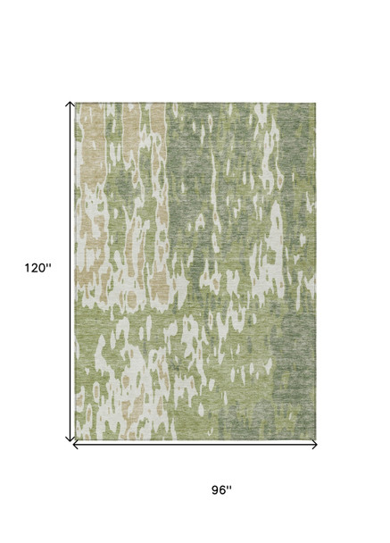8' X 10' Sage And Ivory Abstract Washable Indoor Outdoor Area Rug