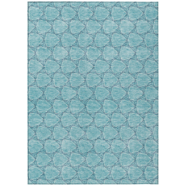 5' X 8' Teal Blue And Navy Blue Geometric Washable Indoor Outdoor Area Rug