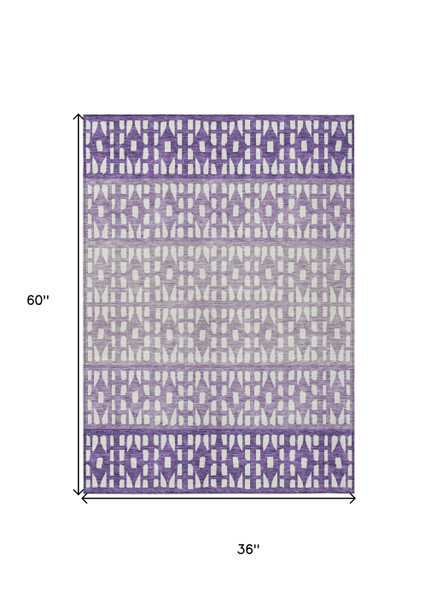 3' X 5' Purple Lavender And Ivory Geometric Washable Indoor Outdoor Area Rug