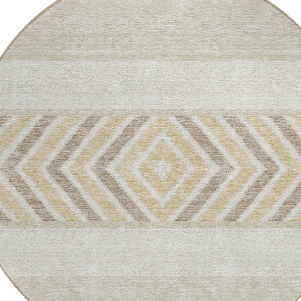 8' Beige Ivory And Taupe Round Southwestern Washable Indoor Outdoor Area Rug