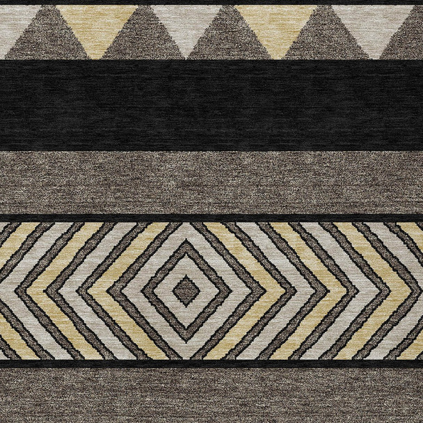 8' X 10' Black Ivory And Wheat Southwestern Washable Indoor Outdoor Area Rug