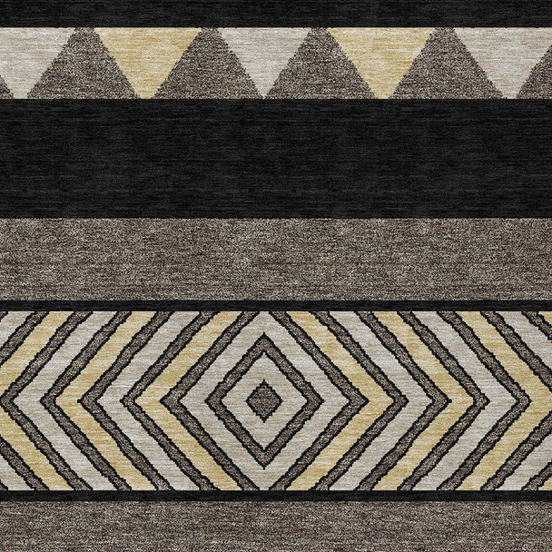 9' X 12' Black Ivory And Wheat Southwestern Washable Indoor Outdoor Area Rug