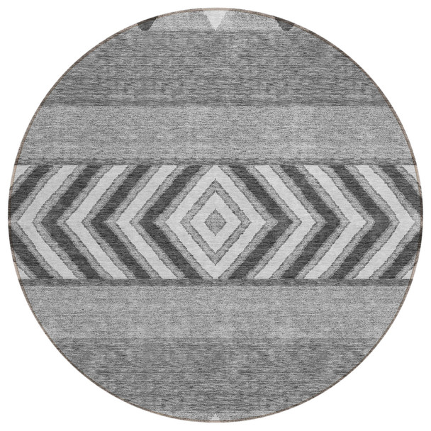 8' Gray Charcoal And Silver Round Southwestern Washable Indoor Outdoor Area Rug