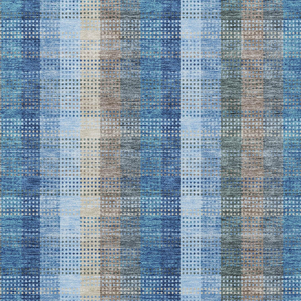 3' X 5' Denim Blue Sky Blue And Beige Plaid Washable Indoor Outdoor Area Rug