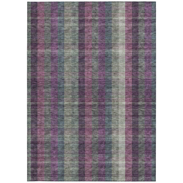 9' X 12' Plum Eggplant And Gray Plaid Washable Indoor Outdoor Area Rug