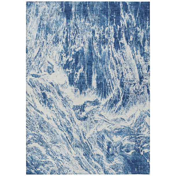 8' X 10' Navy Blue And Ivory Abstract Washable Indoor Outdoor Area Rug