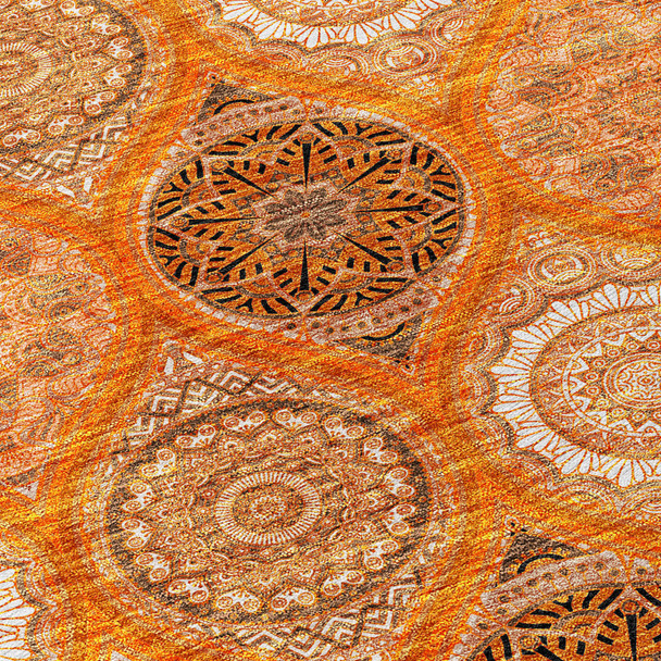 10' X 14' Orange Ivory And Gray Floral Medallion Washable Indoor Outdoor Area Rug