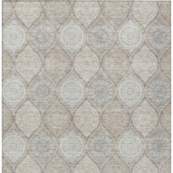 8' X 10' Taupe Beige And Khaki Floral Medallion Washable Indoor Outdoor Area Rug