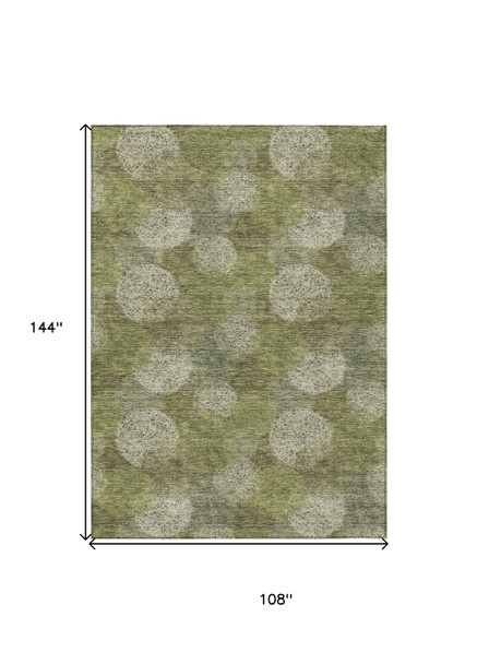 9' X 12' Green Ivory And Sage Polka Dot Washable Indoor Outdoor Area Rug
