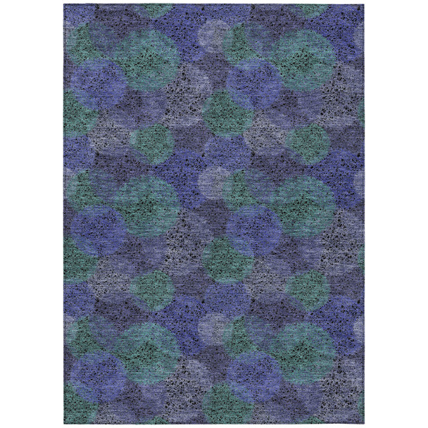 10' X 14' Purple Lavender And Green Polka Dot Washable Indoor Outdoor Area Rug