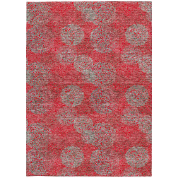 5' X 8' Red Gray And Silver Polka Dot Washable Indoor Outdoor Area Rug