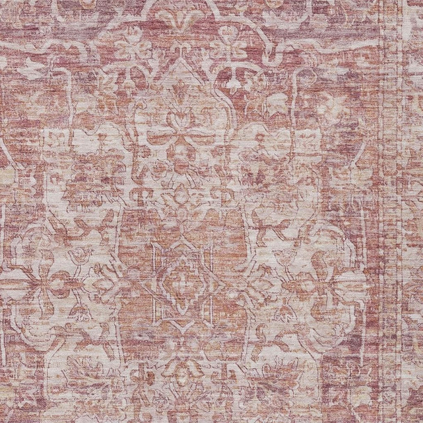 3' X 5' Rust And Ivory Floral Medallion Washable Indoor Outdoor Area Rug