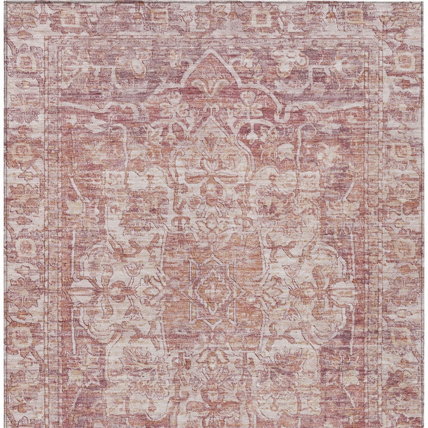 5' X 8' Rust And Ivory Floral Medallion Washable Indoor Outdoor Area Rug