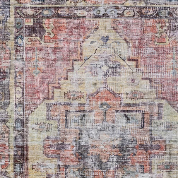 3' X 5' Rust Gray And Mauve Oriental Washable Indoor Outdoor Area Rug