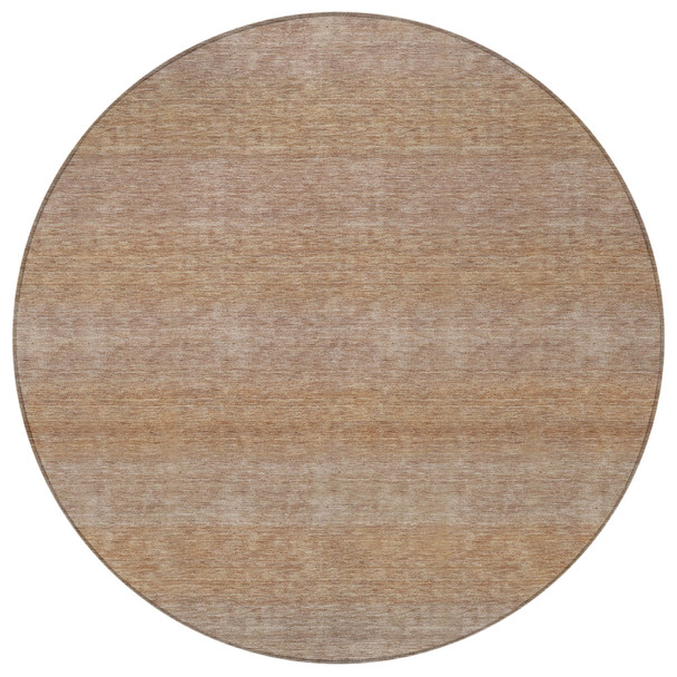 8' Beige And Brown Round Striped Washable Indoor Outdoor Area Rug