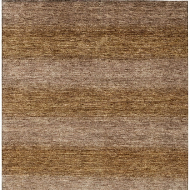 9' X 12' Brown And Khaki Striped Washable Indoor Outdoor Area Rug