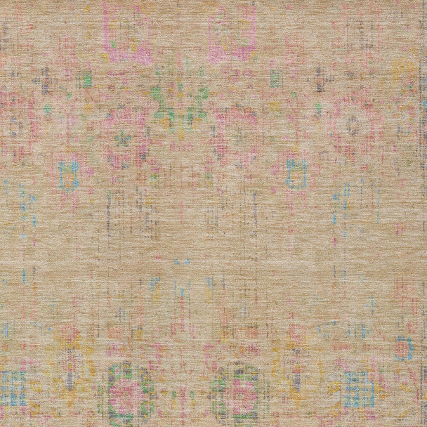 5' X 8' Tan Pink And Yellow Floral Medallion Washable Indoor Outdoor Area Rug
