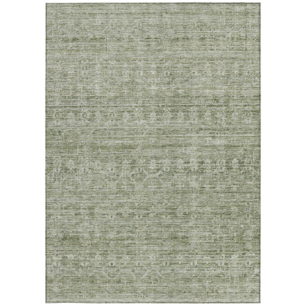 10' X 14' Sage And Beige Striped Washable Indoor Outdoor Area Rug