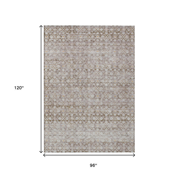 8' X 10' Taupe And Beige Striped Washable Indoor Outdoor Area Rug
