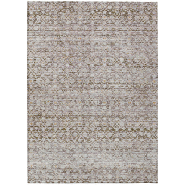 10' X 14' Taupe And Beige Striped Washable Indoor Outdoor Area Rug