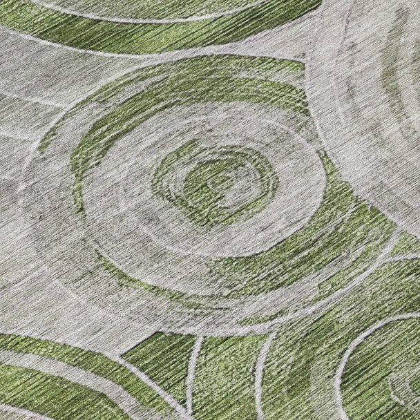10' X 14' Artichoke Green And Silver Geometric Washable Indoor Outdoor Area Rug